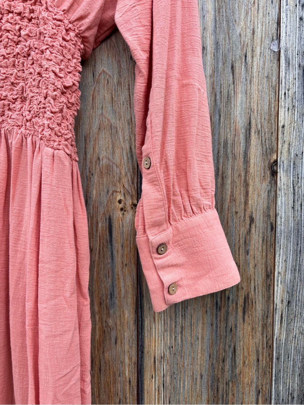 Free People Coral Smocked-Waist Midi Shirt Dress - Picture 7 of 8